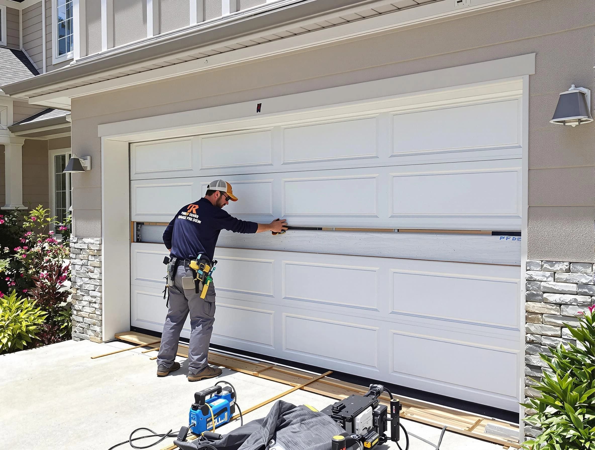 Woonsocket Garage Door Repair team performing complete garage door replacement at Woonsocket residence