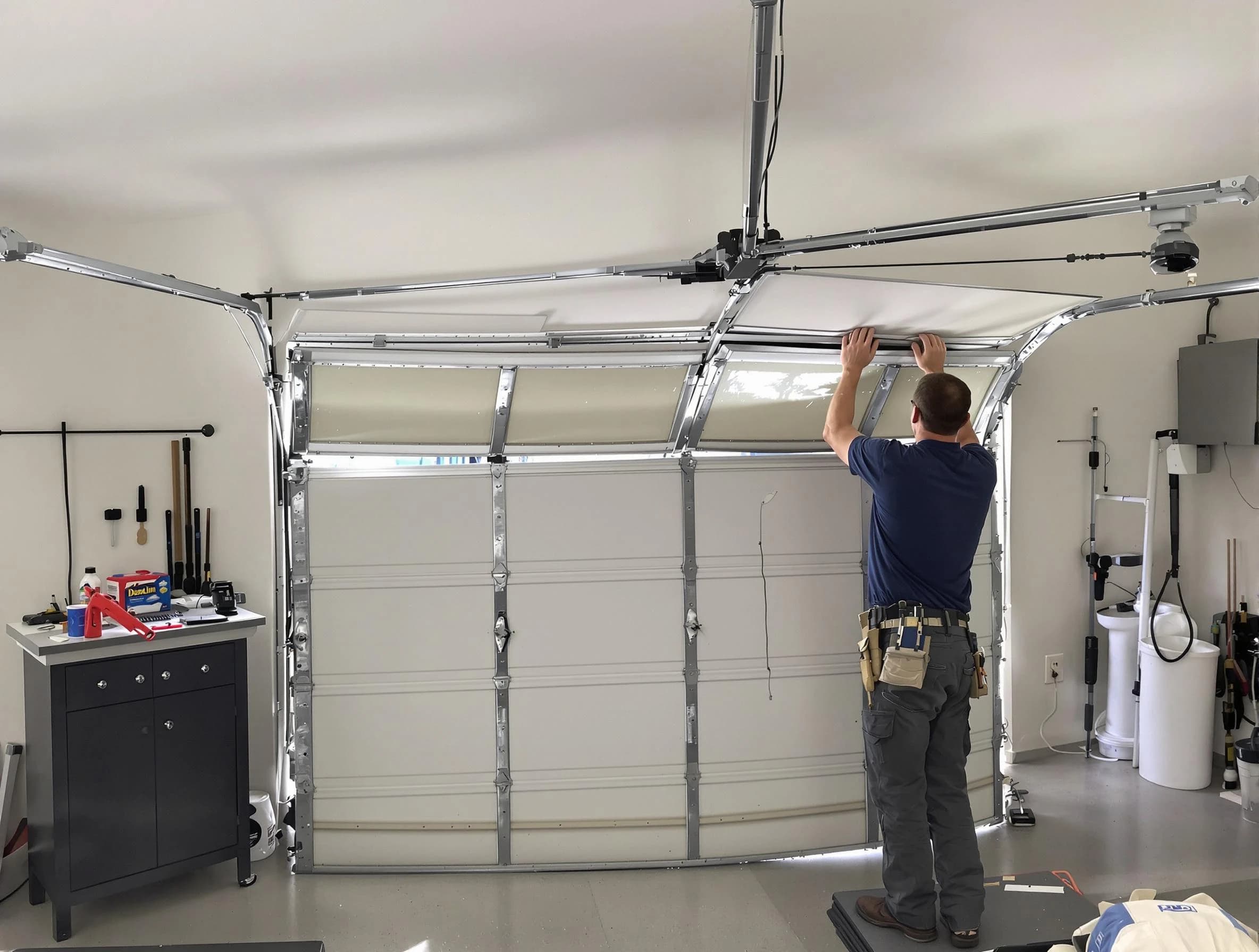 Woonsocket Garage Door Repair specialist performing precise section replacement on Woonsocket garage door