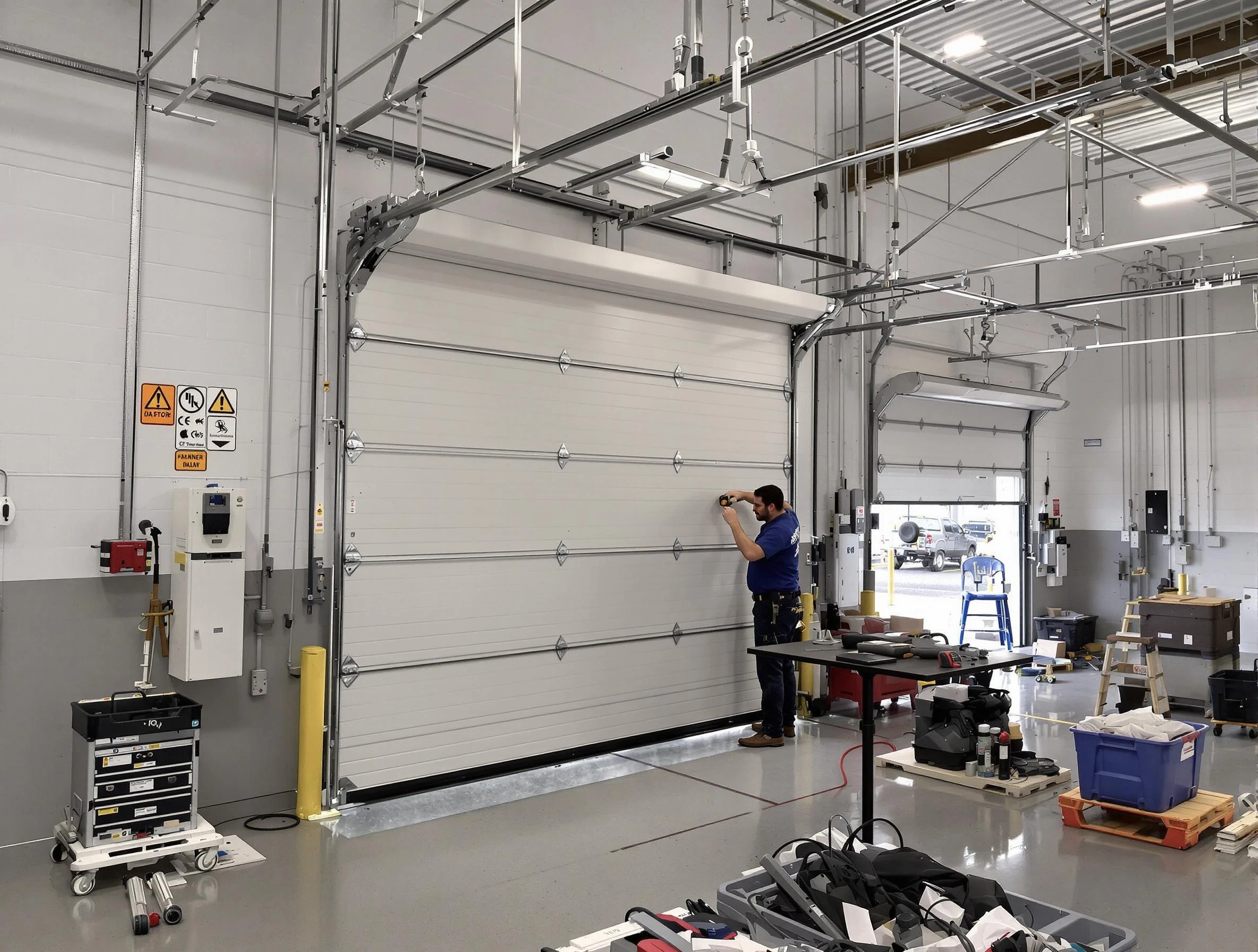 Commercial garage door repair being performed by Woonsocket Garage Door Repair expert in Woonsocket