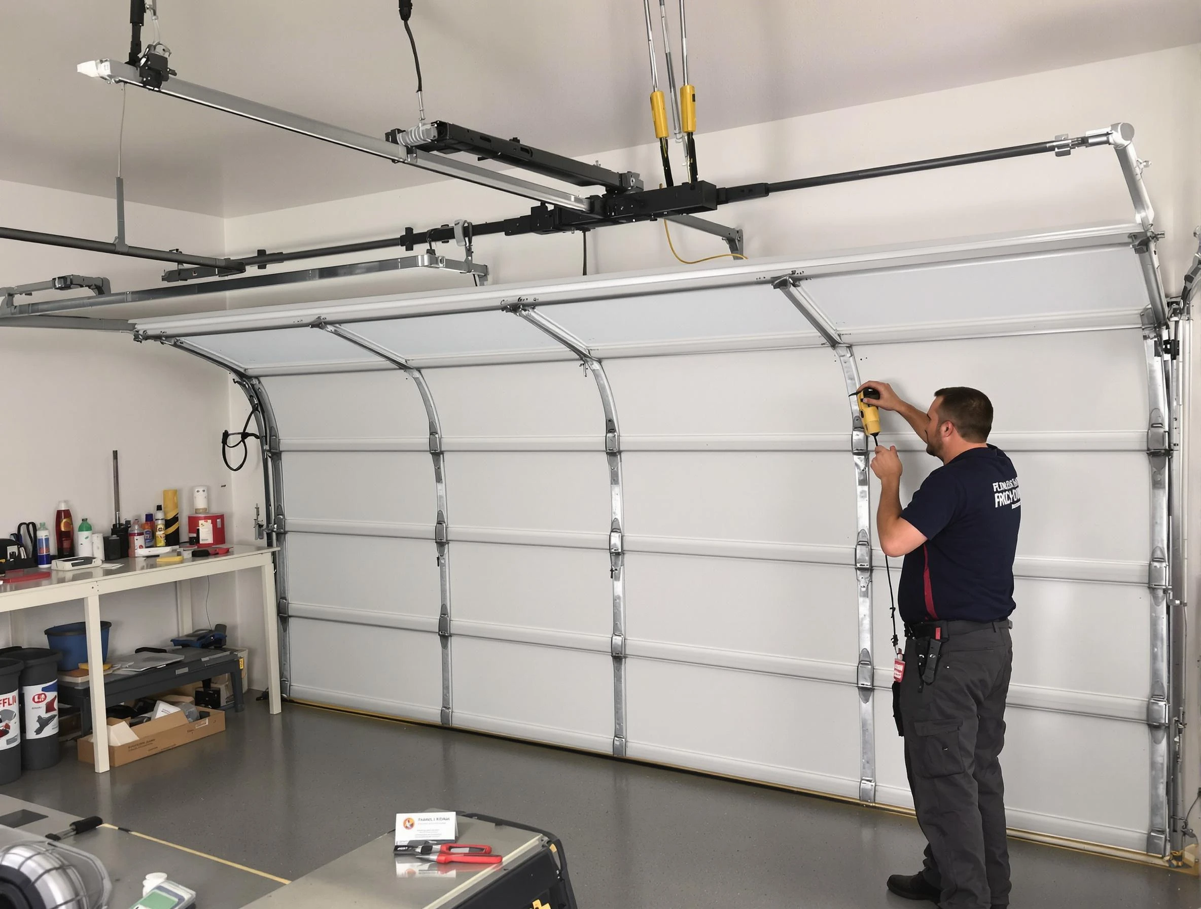 Woonsocket Garage Door Repair certified technician performing overhead door system repair in Woonsocket