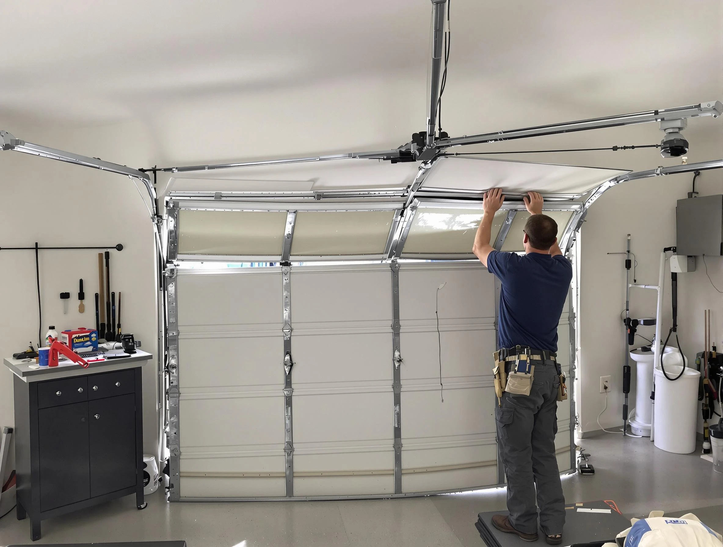 Woonsocket Garage Door Repair specialist performing precise section replacement on Woonsocket garage door